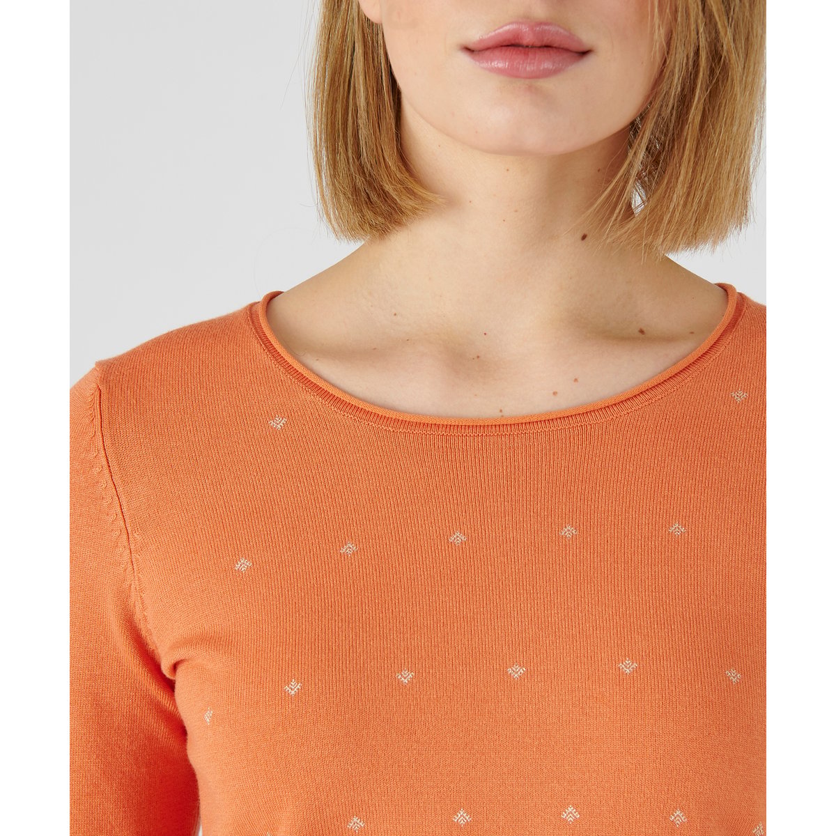 Pull en maille à impression dorée orange, DAMART