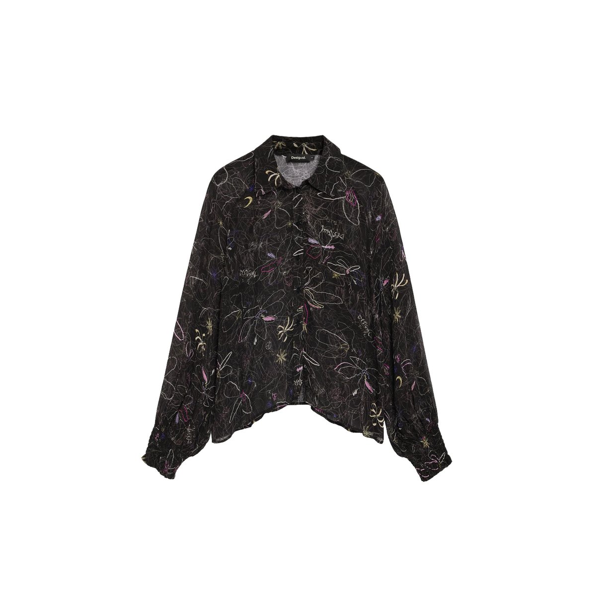 Blouse fleurie transparente noir, DESIGUAL