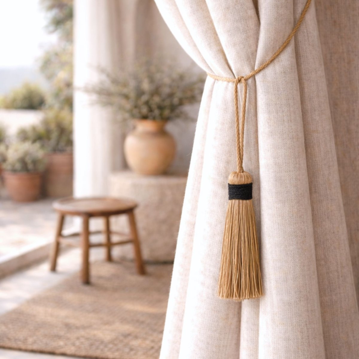 Embrasse pompon naturel -  LOJI noir, HOME MAISON