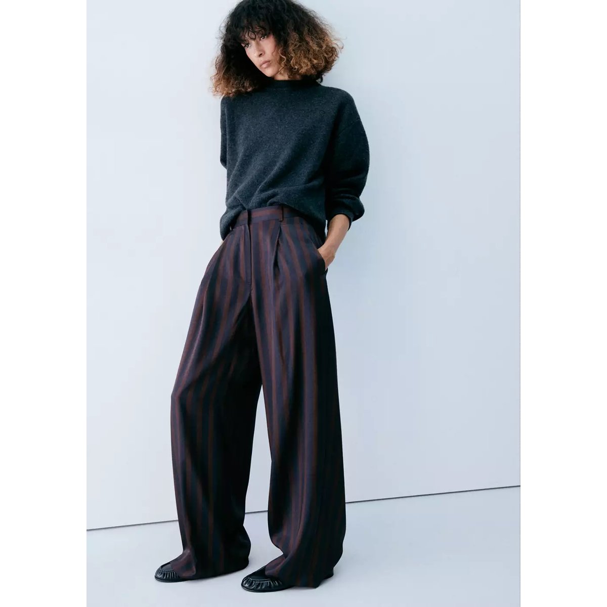 Pantalon rayures pinces bleu marine, MANGO