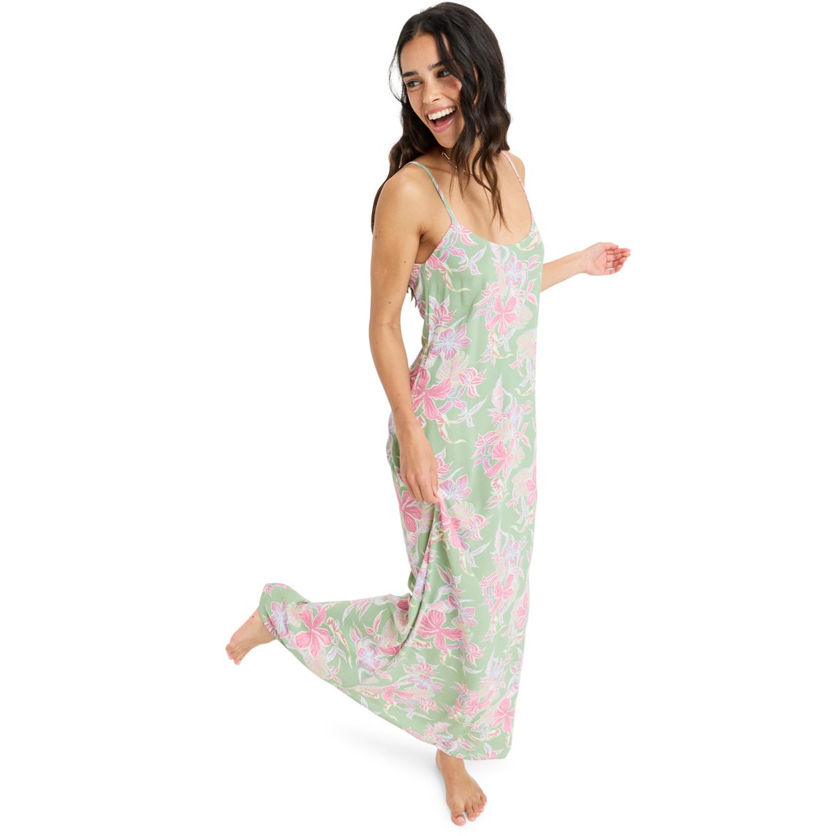 Robe longue HIBISCUS ISLAND. vert basil kartofeel apparel, ROXY