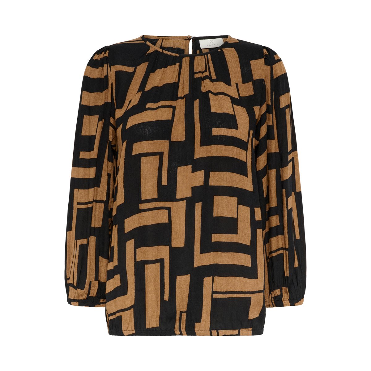 Blouse à manches longues noir/marron imprimé graphique, KAFFE