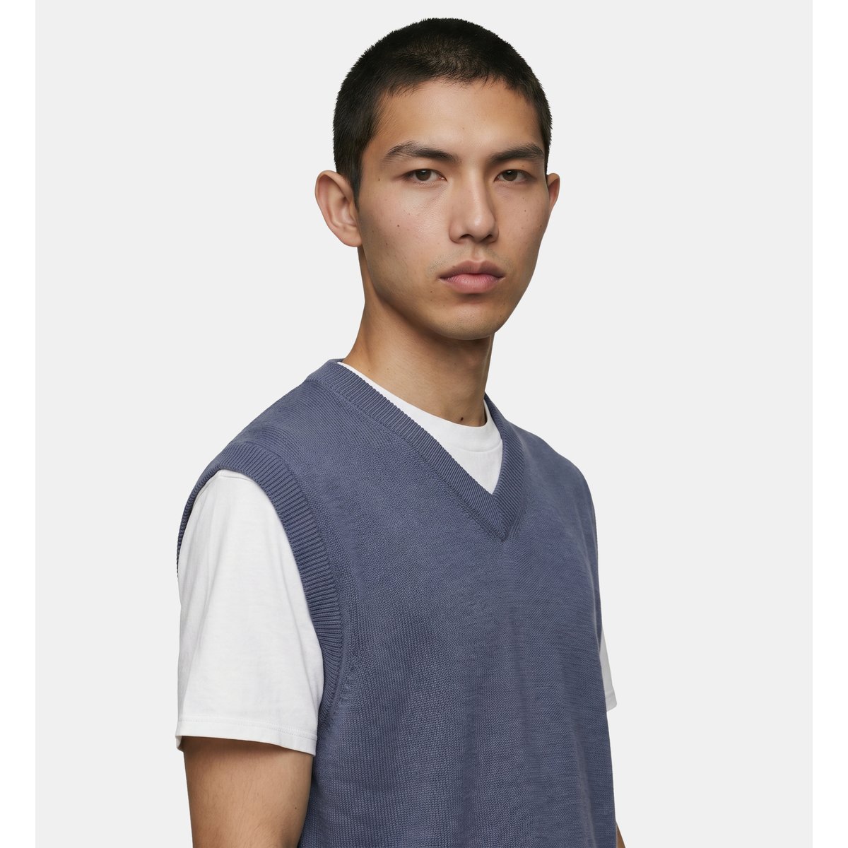 Pull rebard sans manches en laine bleu nuit, GALERIES LAFAYETTE