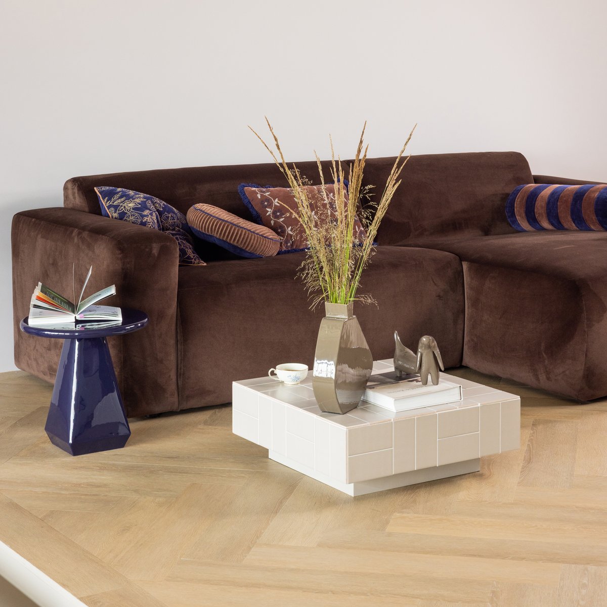 Lot de 4 coussins en coton NIVA marron, WOOOD