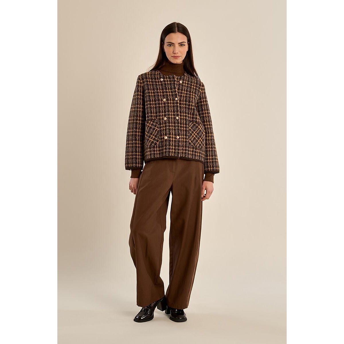 Veste en maille à carreaux marron chocolat, MOLLY BRACKEN