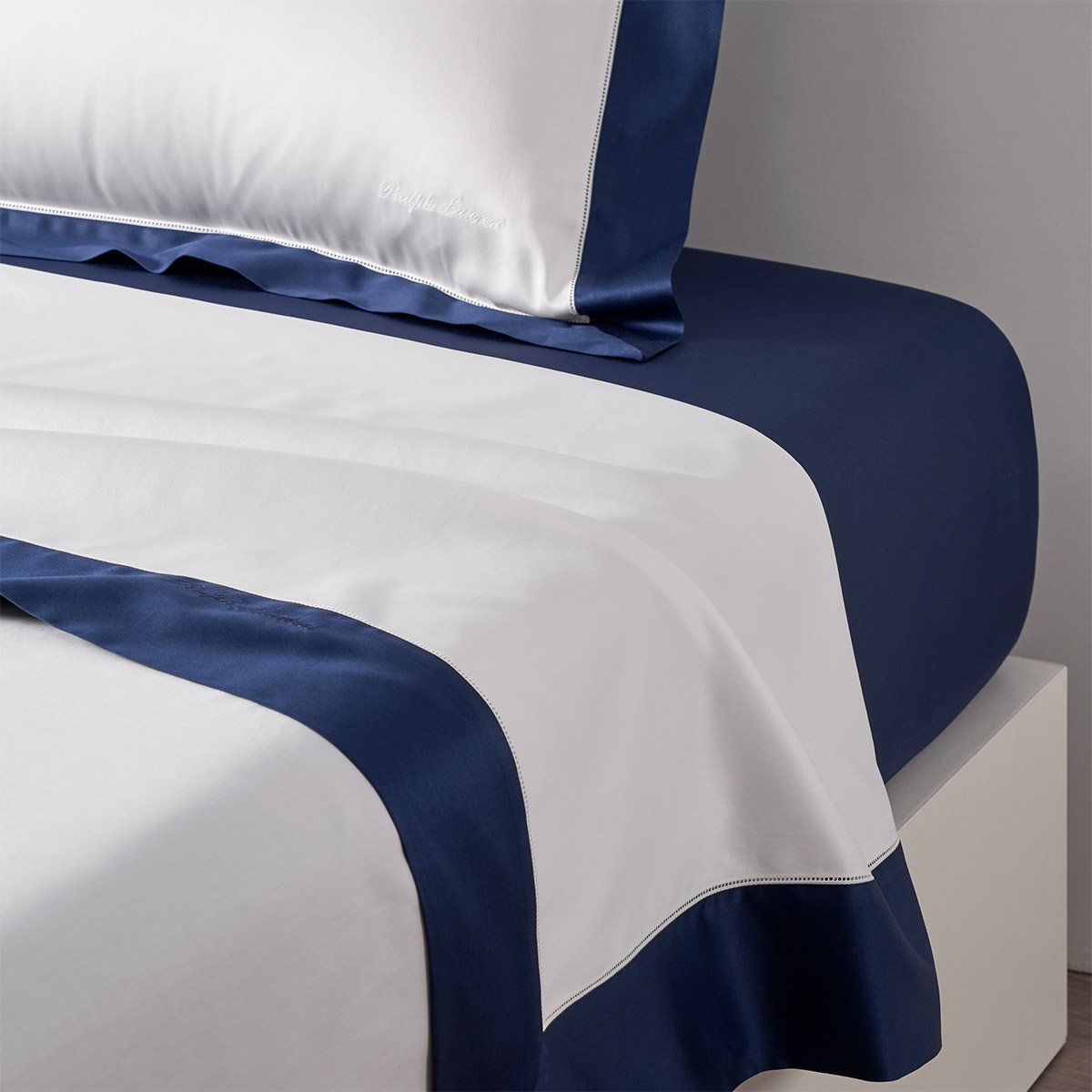 Drap plat en satin, LANGDON navy, RALPH LAUREN HOME