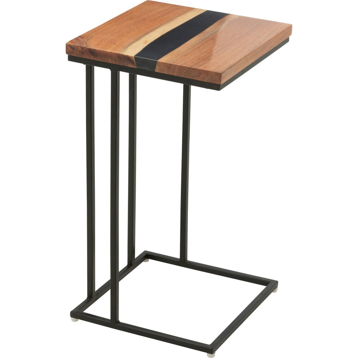 Table d'appoint carrée bois et résine bois d'acacia naturel et noir profond, RECOLLECTION