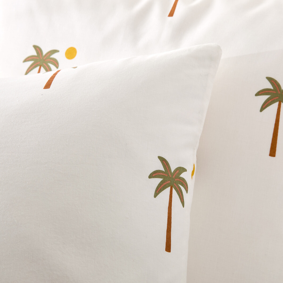 Parure de lit 30% coton recyclé, taie carrée, imprimé palmiers, PARADELA imprimé palmiers, LA REDOUTE INTERIEURS
