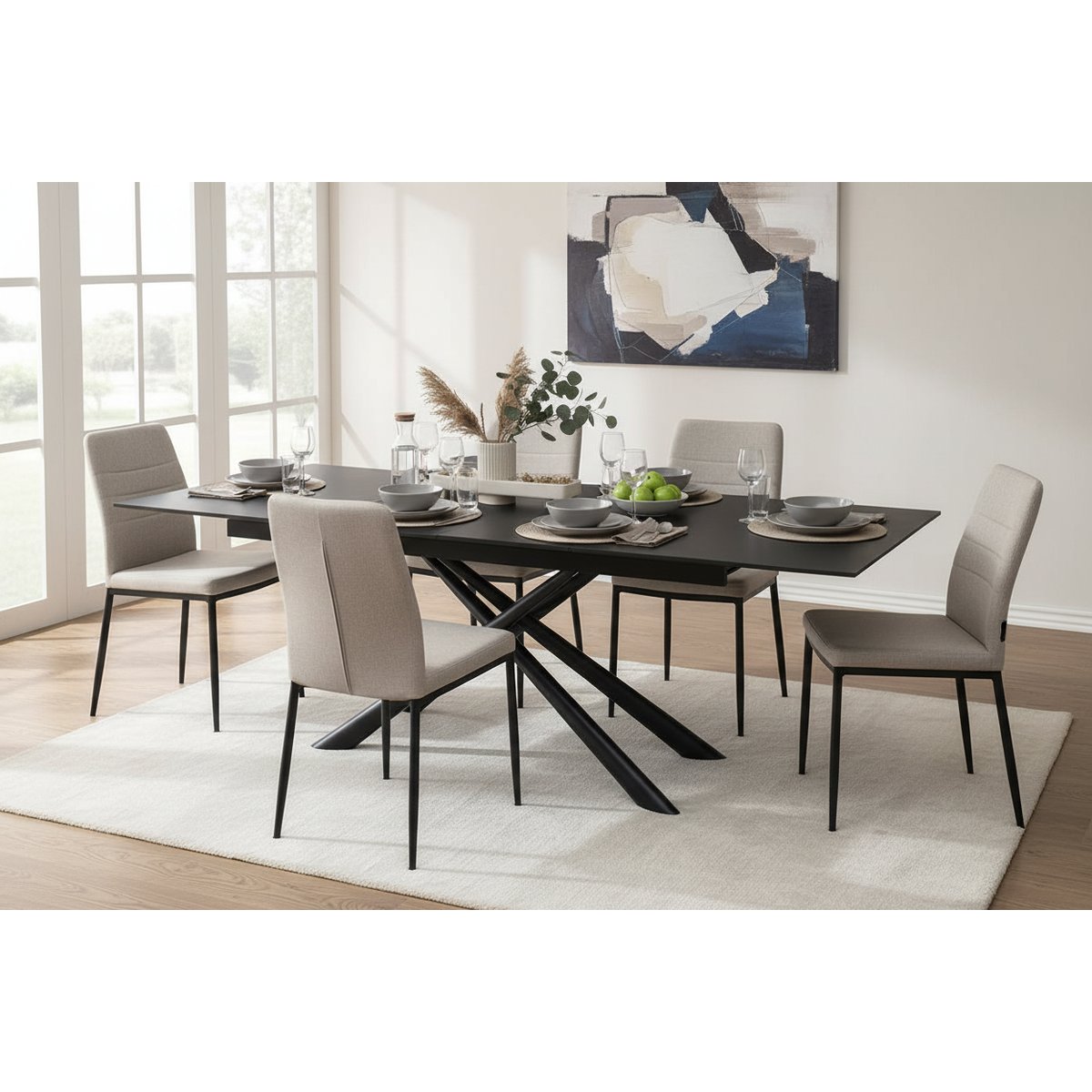 Table repas en céramique 160 cm avec allonge noir, ZAGO