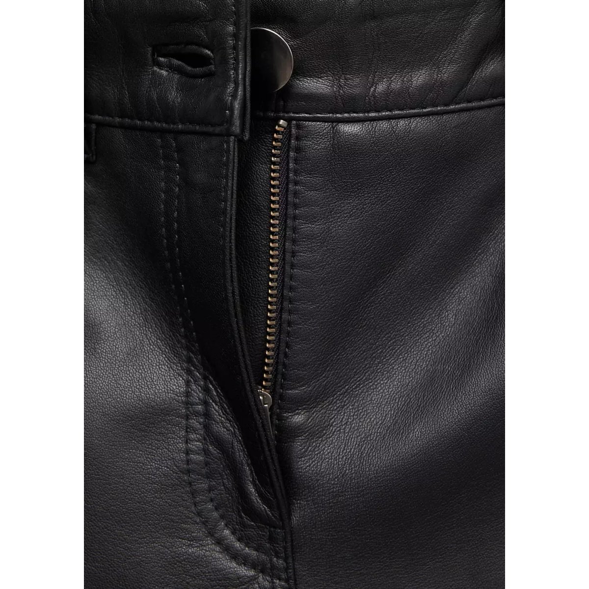 Pantalon droit en cuir noir, MANGO