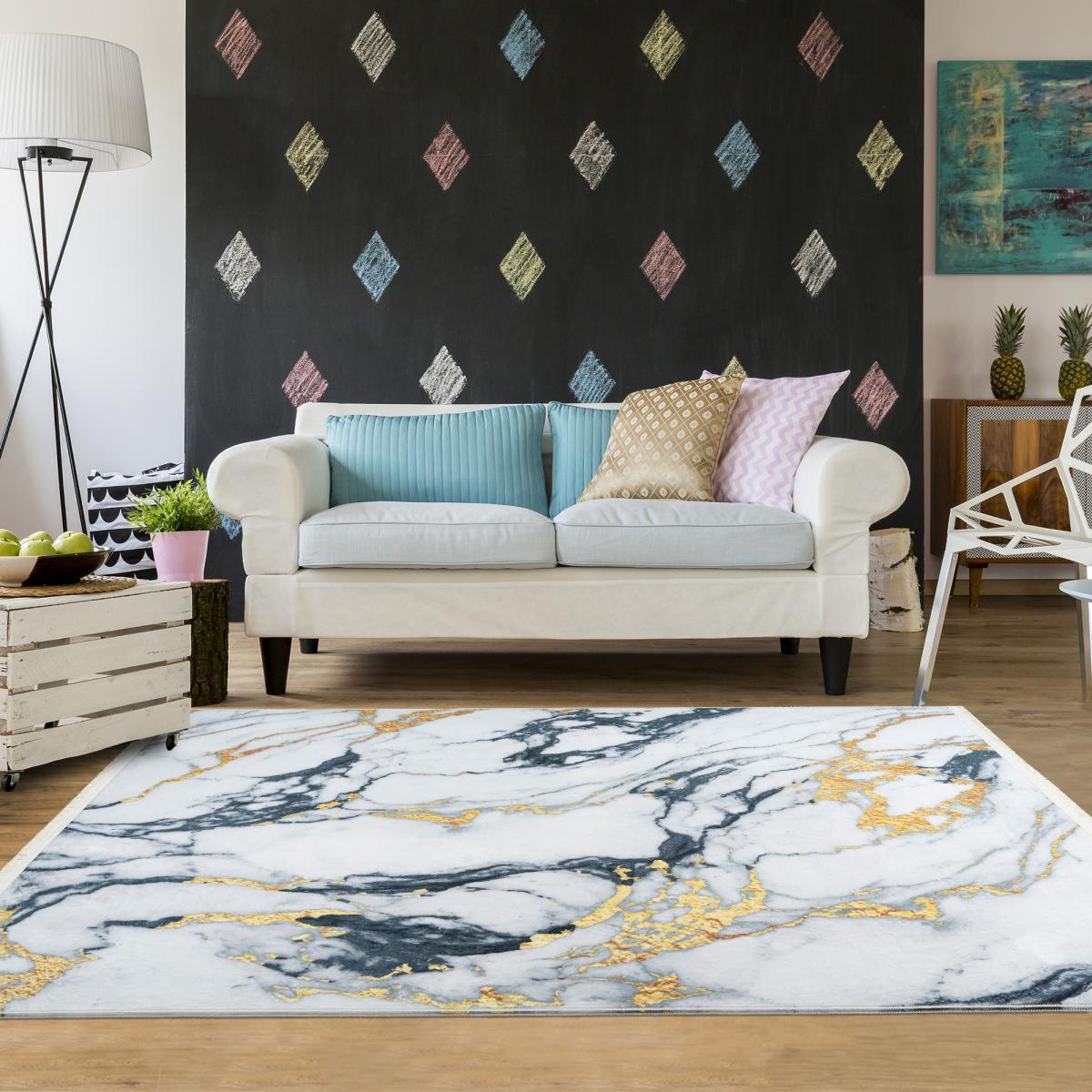 Tapis salon et chambre tissé motif abstrait PERY or, UN AMOUR DE TAPIS