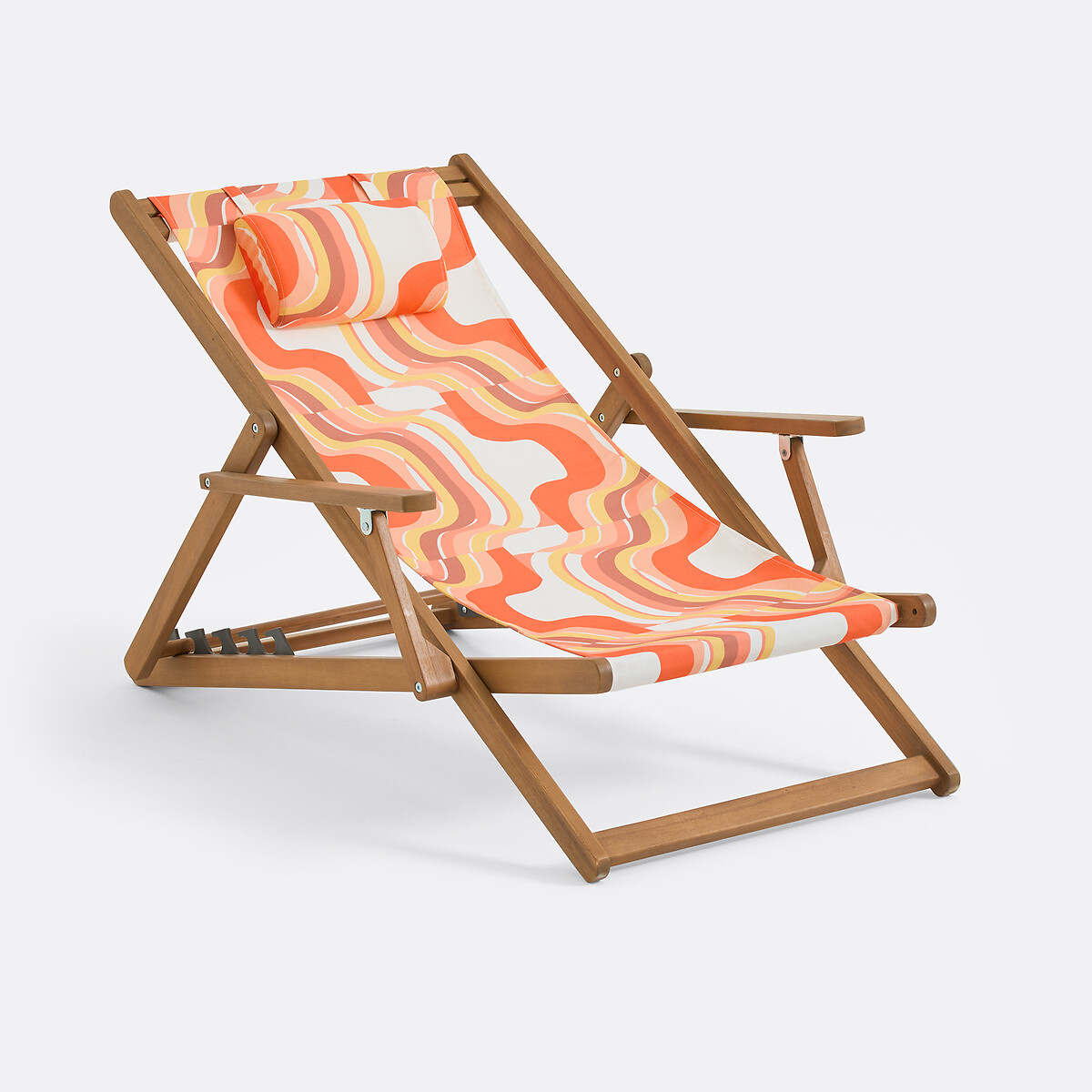 Chaise longue en acacia massif, tissu avec motif graphique, SONGE ORANGE orange/jaune, MAPOÉSIE X LA REDOUTE INTÉRIEURS