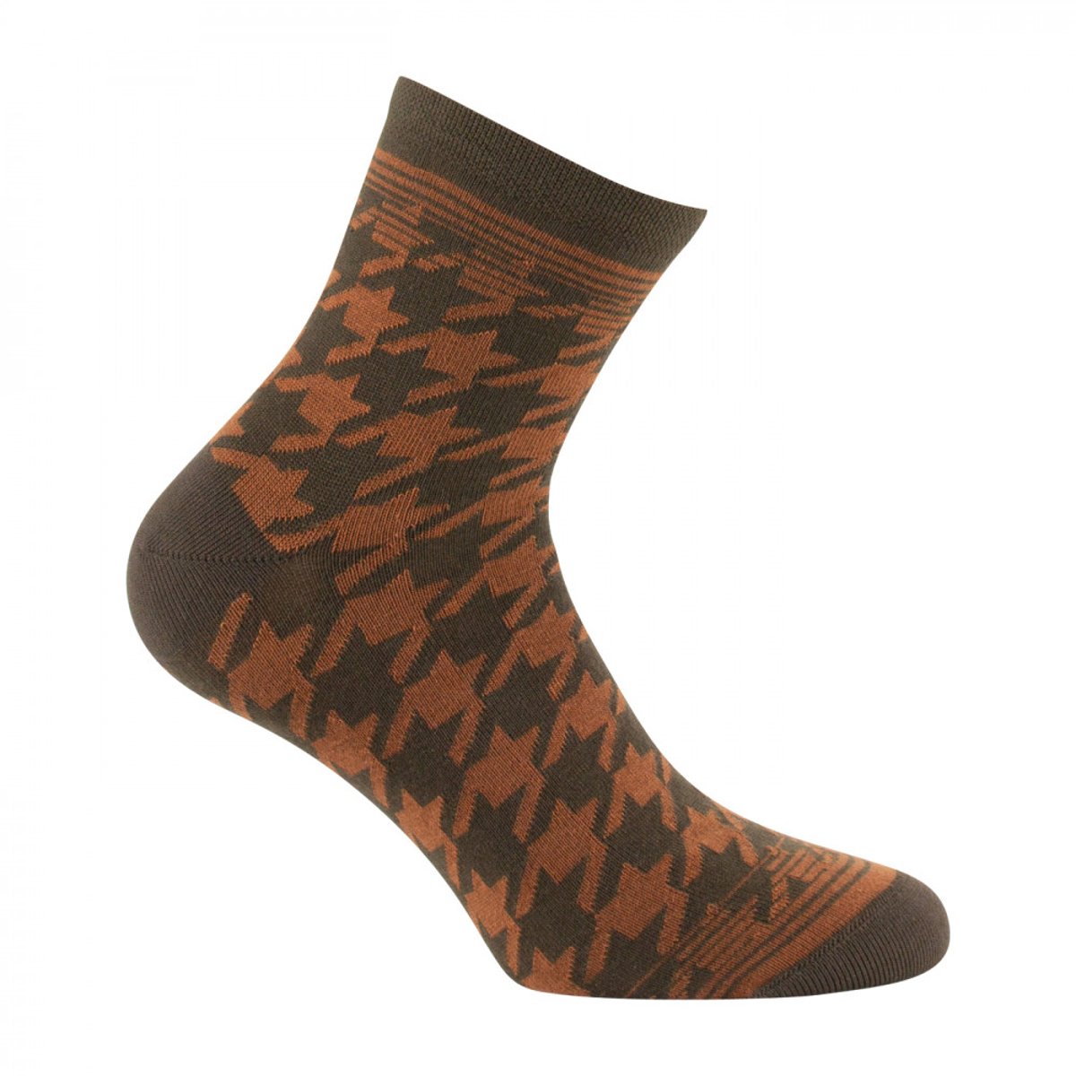 Socquettes en coton motifs pied de coq MADE IN FRANCE marron, KINDY