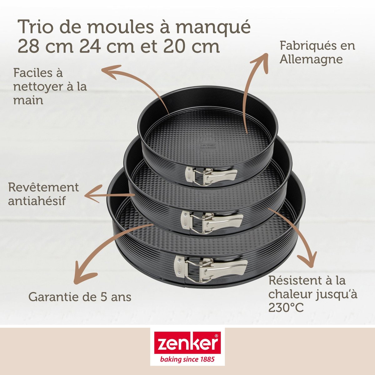 3 moules à charnière ronds BLACK METALLIC noir, ZENKER