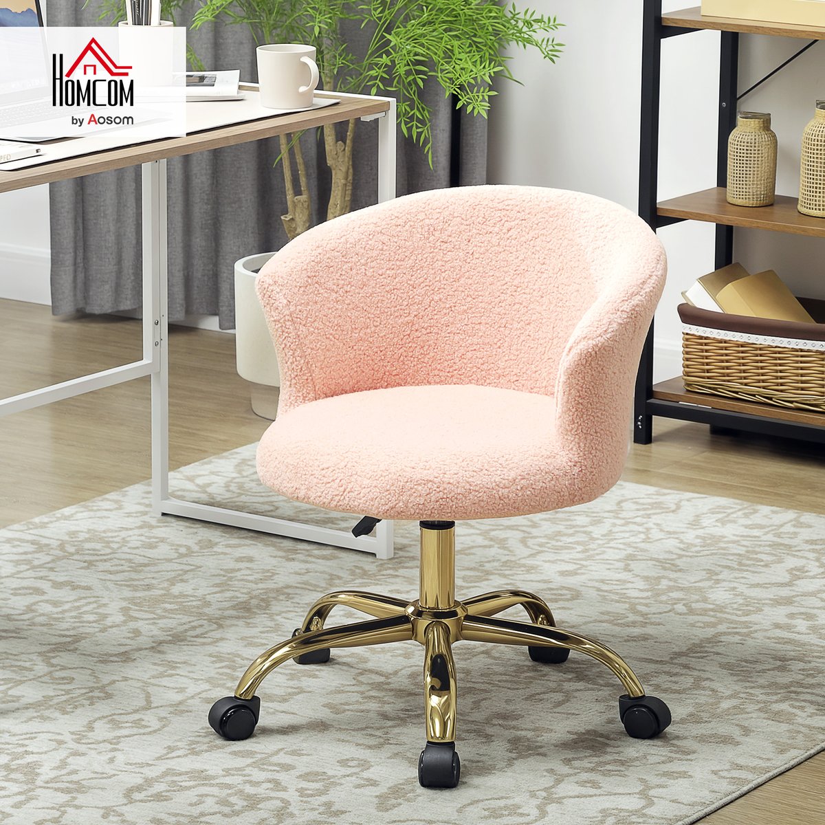 Chaise de bureau Polyester Rose rose, doré, HOMCOM