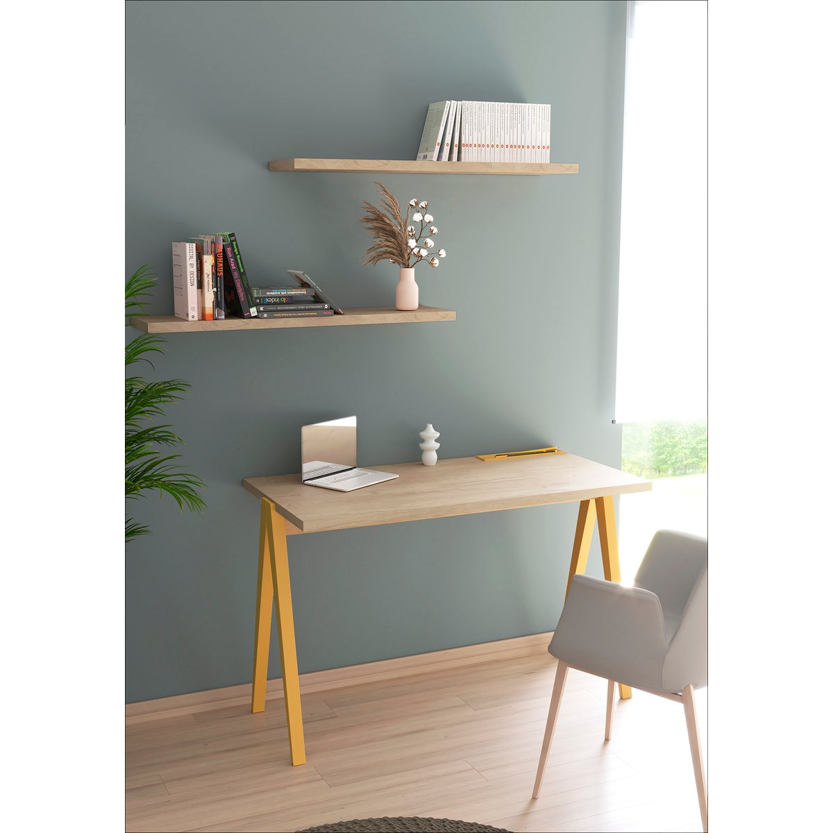 Bureau en placard et hêtre cérusée, COLMAR chêne clair-jaune, HERDASA