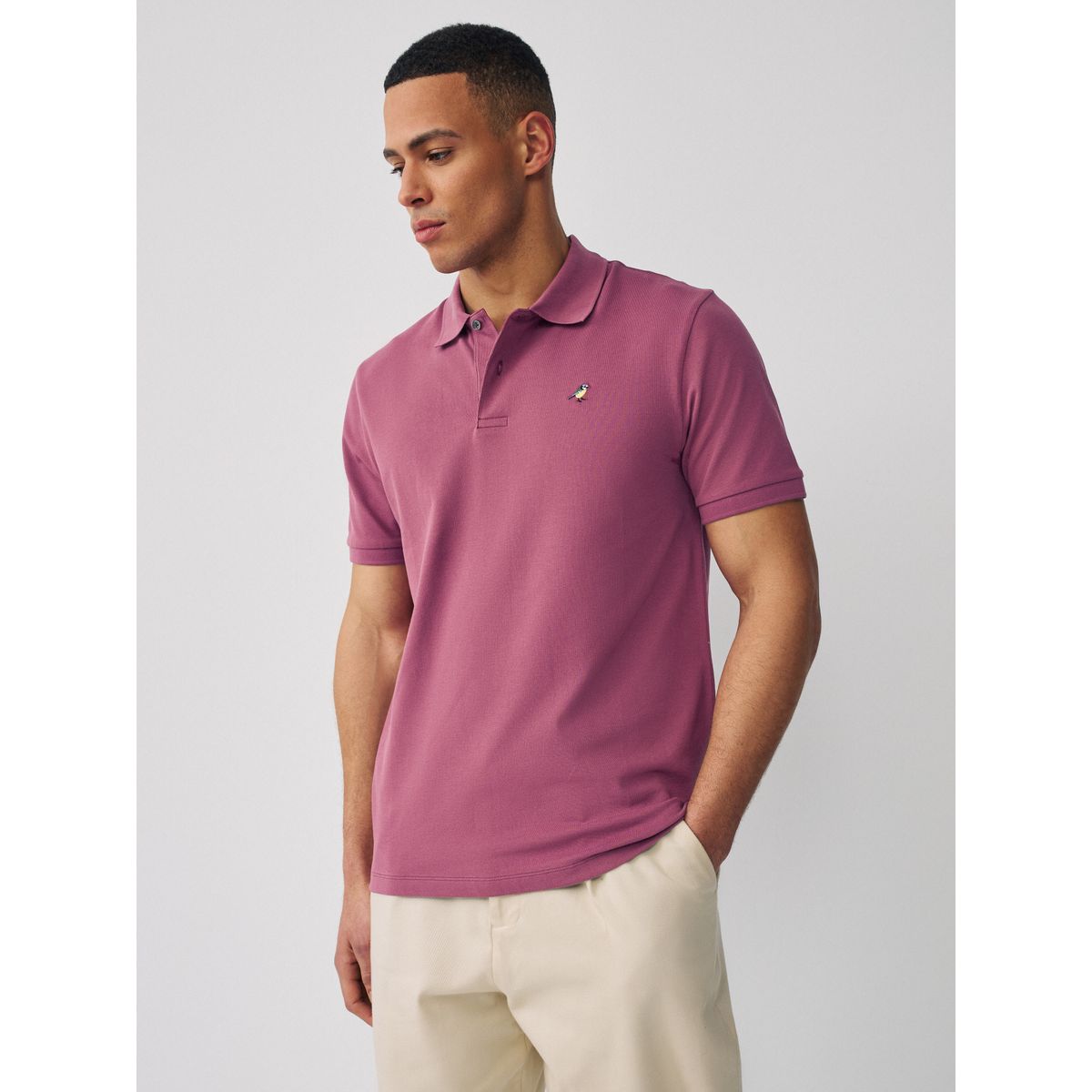 Polo en piqué à manches courtes broderie rose prune, NEXT
