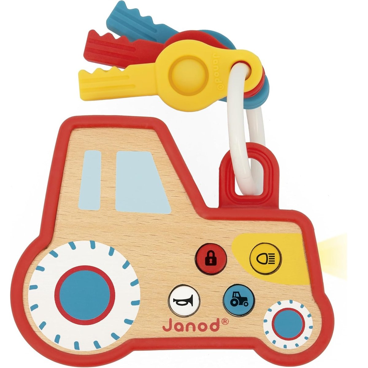 Hochet Interactif Porte-clés Tracteur rouge, JANOD