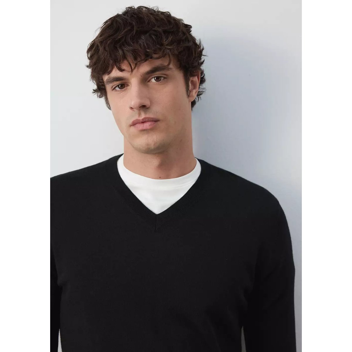 Pull-over maille 100 % laine col montant noir, MANGO MAN