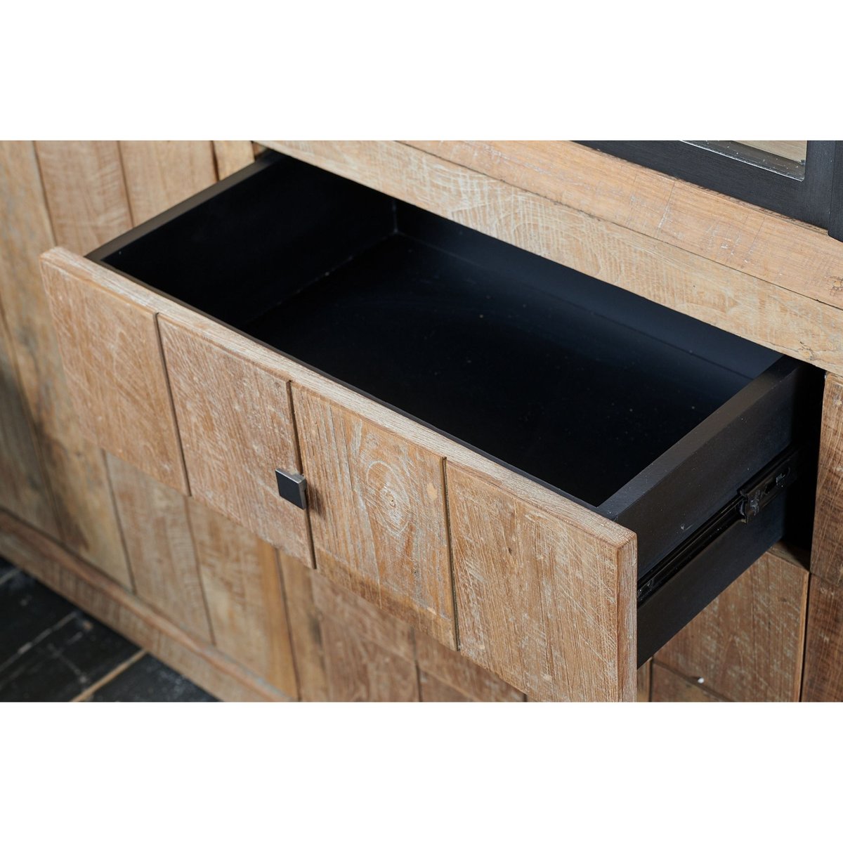 Buffet vaisselier en bois recyclé 3 portes 4 tiroirs éclairage LED - LINAS bois clair, HELLIN, DEPUIS 1862