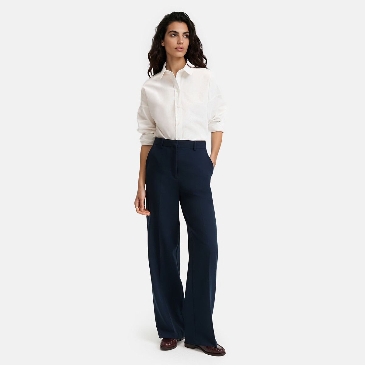 Pantalon large en polyviscose stretch bleu marine, LA REDOUTE COLLECTIONS