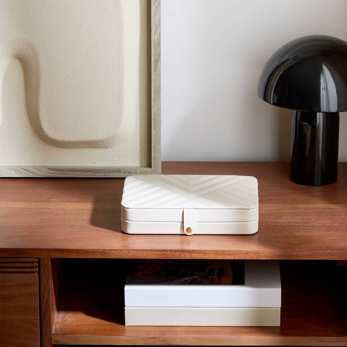 Boîte à bijoux rectangulaire en cuirette NATTY blanc, ATMOSPHERA