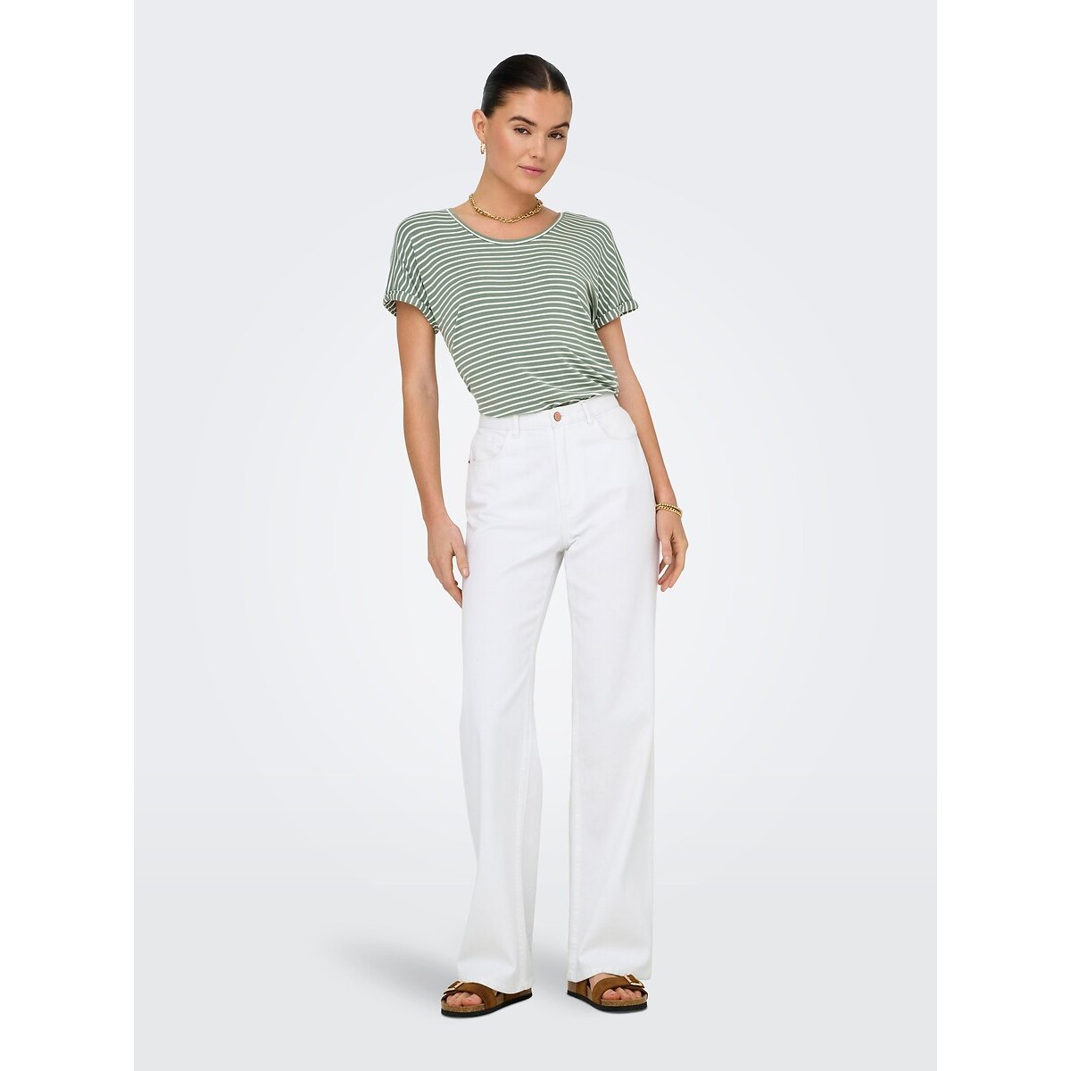 Crew Neck T-Shirt with Short Sleeves green, JDY