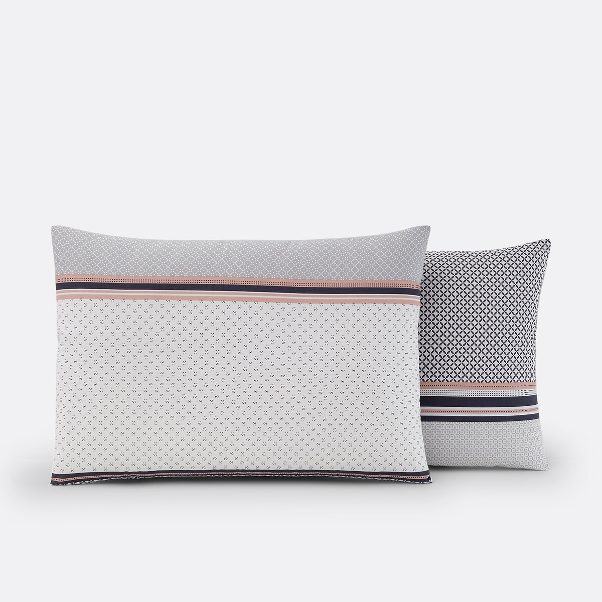 Federa per guanciale cotone, Nayma grigio/rosa polvere, SO'HOME