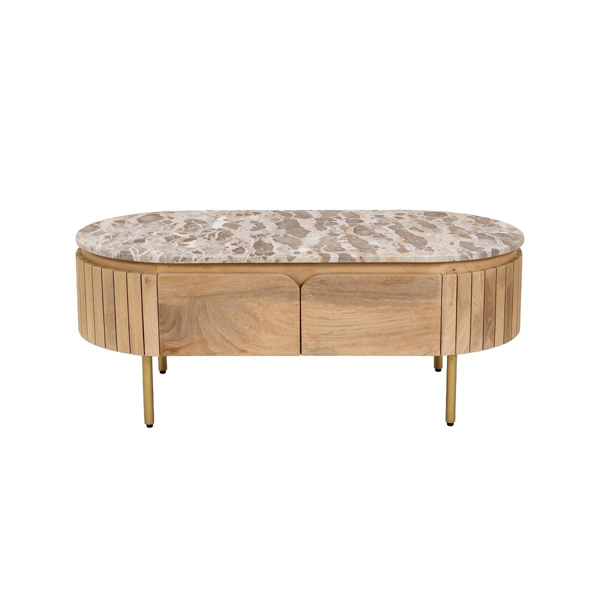 Table basse en marbre et bois de manguier CYRENE bois clair, MADE IN MEUBLES