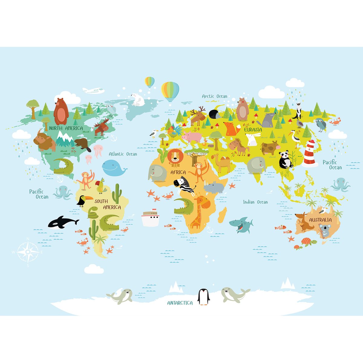 Papier peint enfant world map intissé, HEXOA