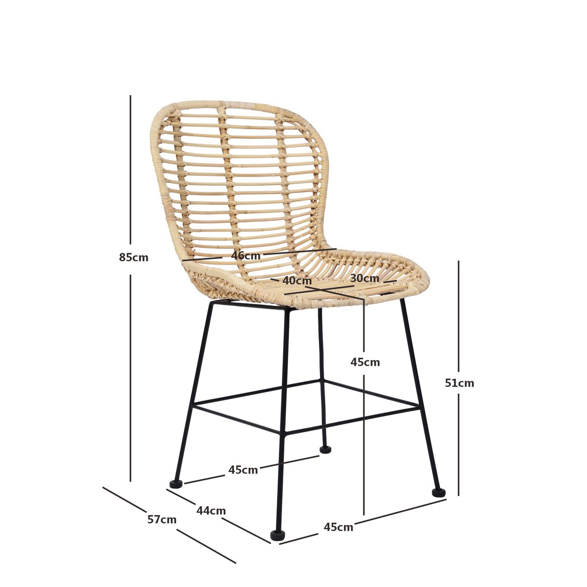 Lot de 2 chaises, métal et rotin, BORONG marron, NORDLYS