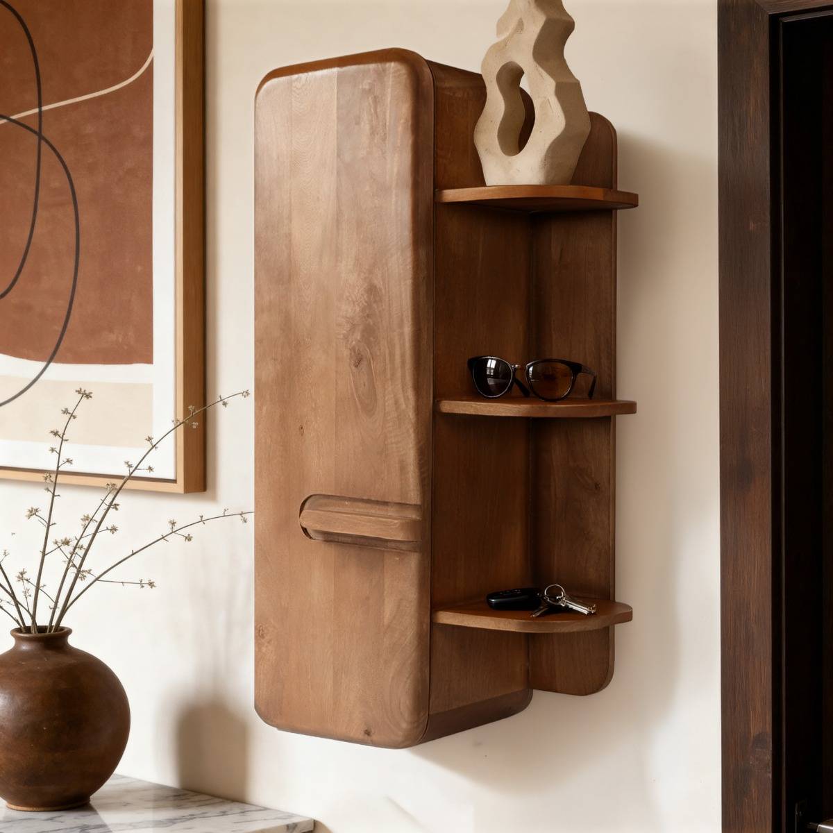 Etagère murale en en bois de manguier  ESYRA bois foncé, MADE IN MEUBLES 