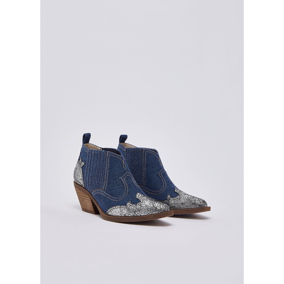 Bottines western en denim denim et argent, LIU JO