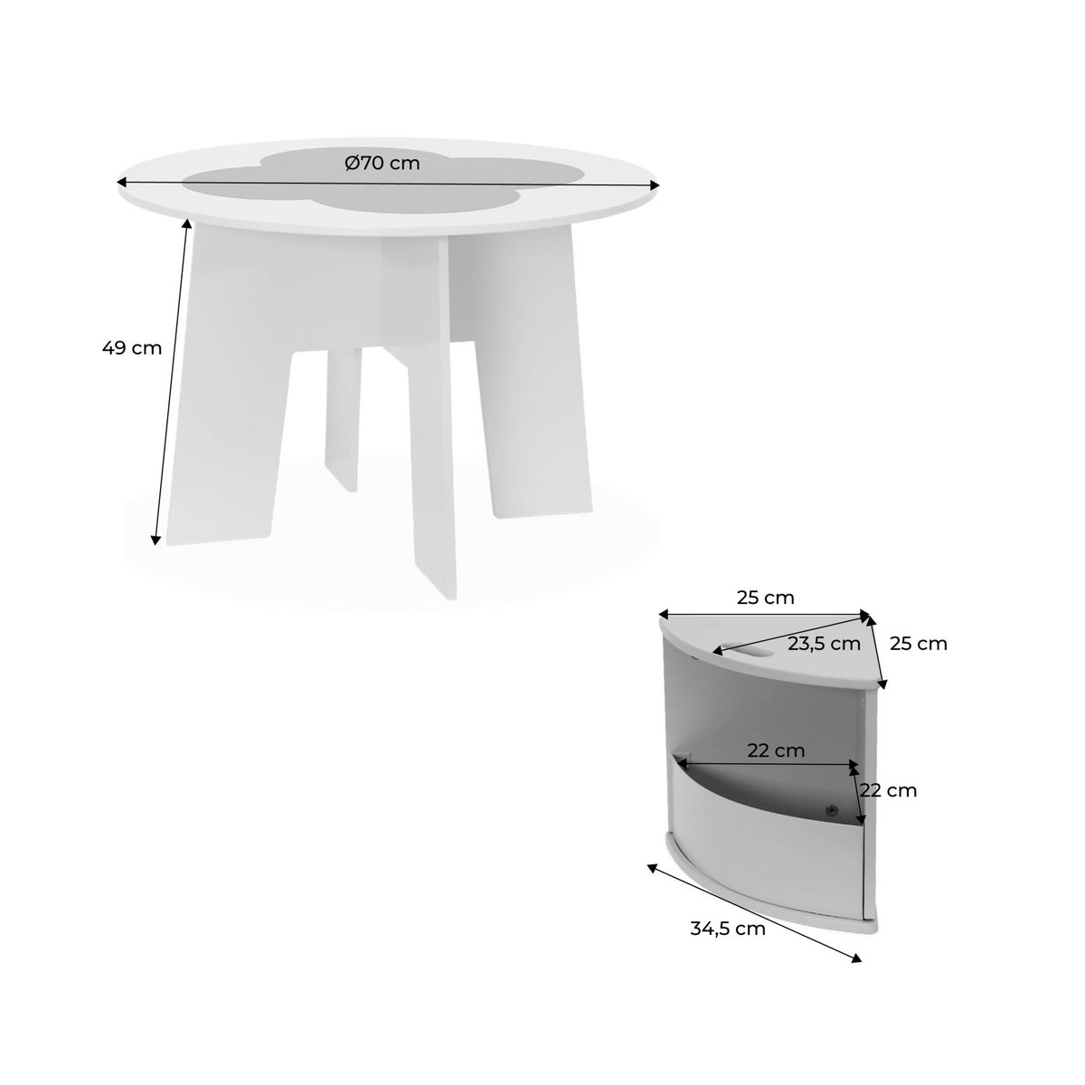 Table effet ardoise pour enfant 4 chaises avec rangement NEPHOS blanc, SWEEEK
