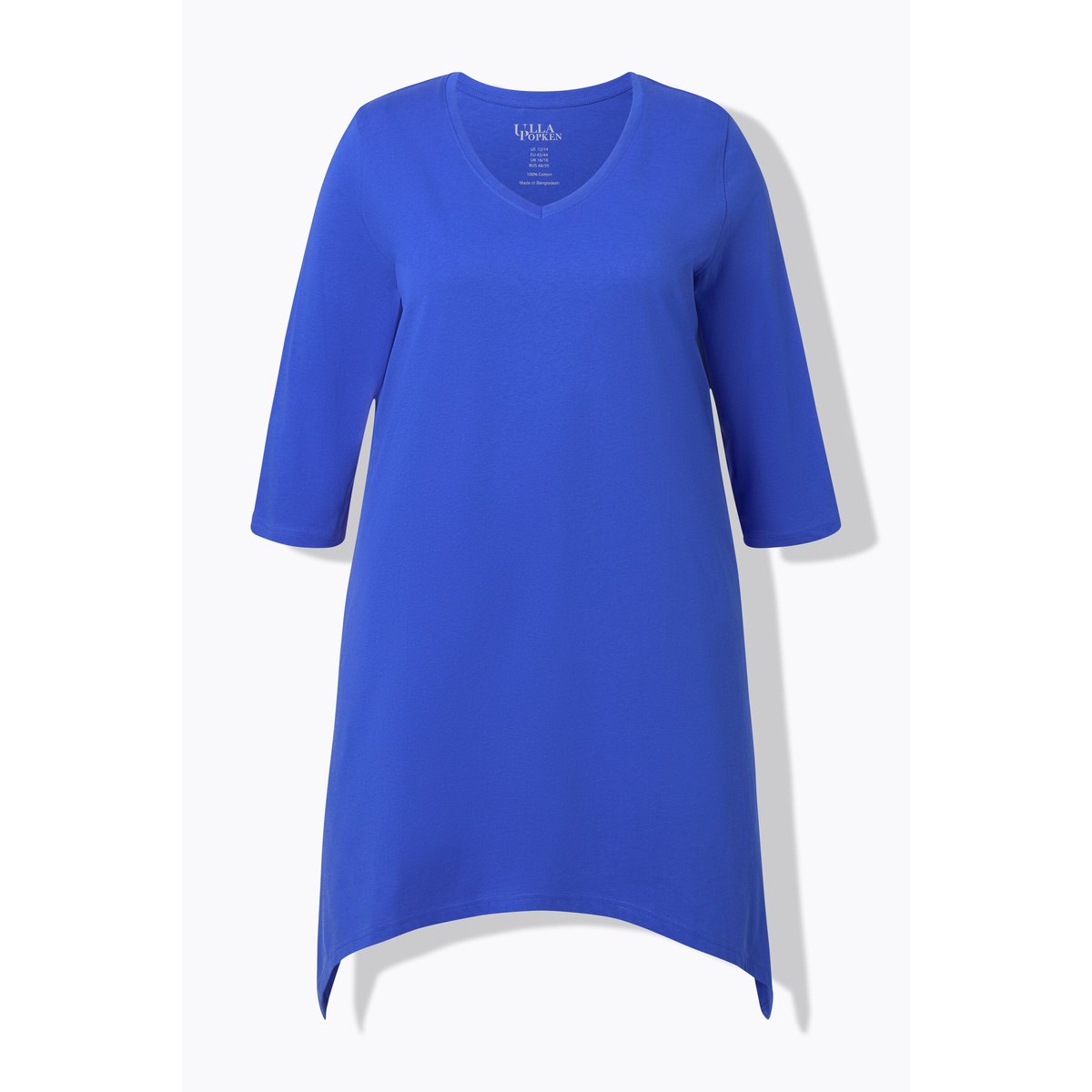 T-shirt manches 3/4 et décolleté en V bleu roi, ULLA POPKEN