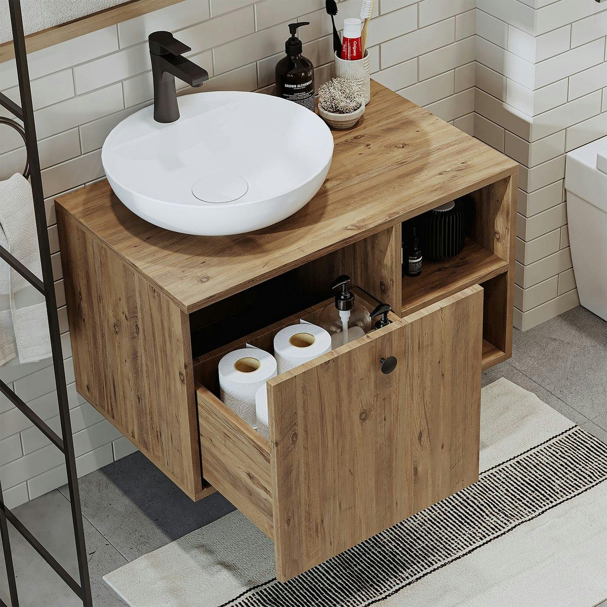 Meuble sous vasque + vasque ronde TIMA pin, PIER IMPORT