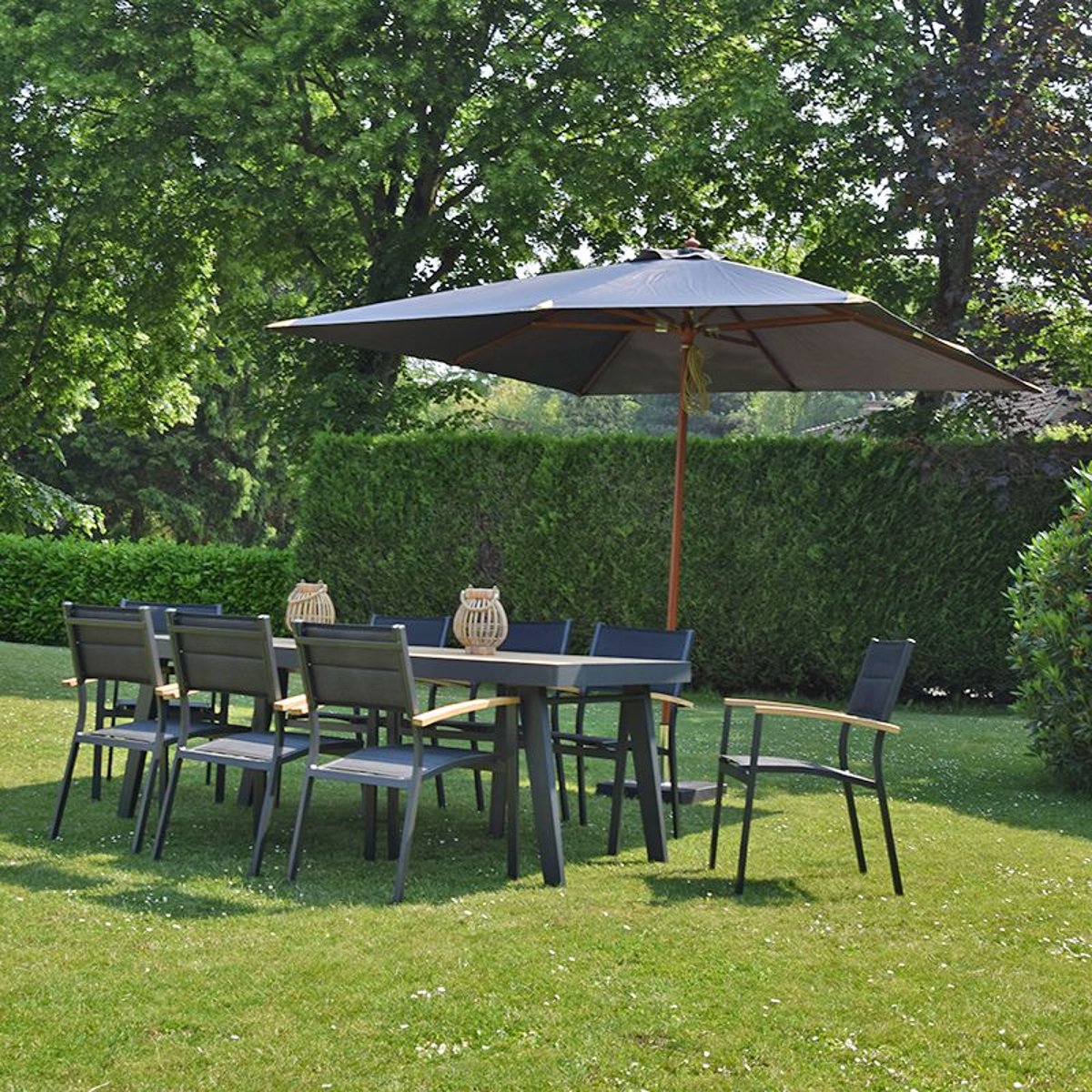 Parasol en bois 3x3m Pegasia gris, GECKO JARDIN