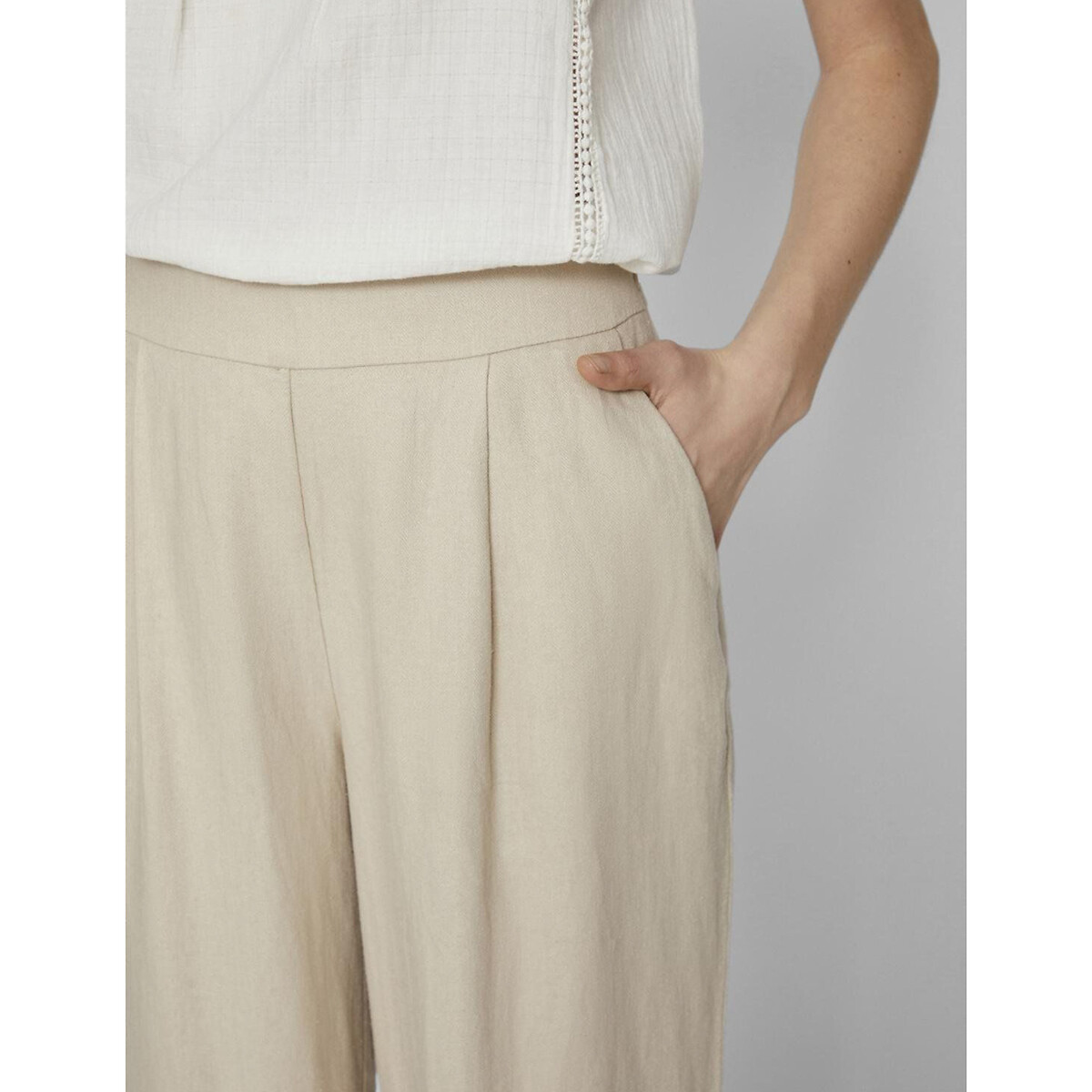 Pantalon large à pinces, taille haute beige clair, VILA