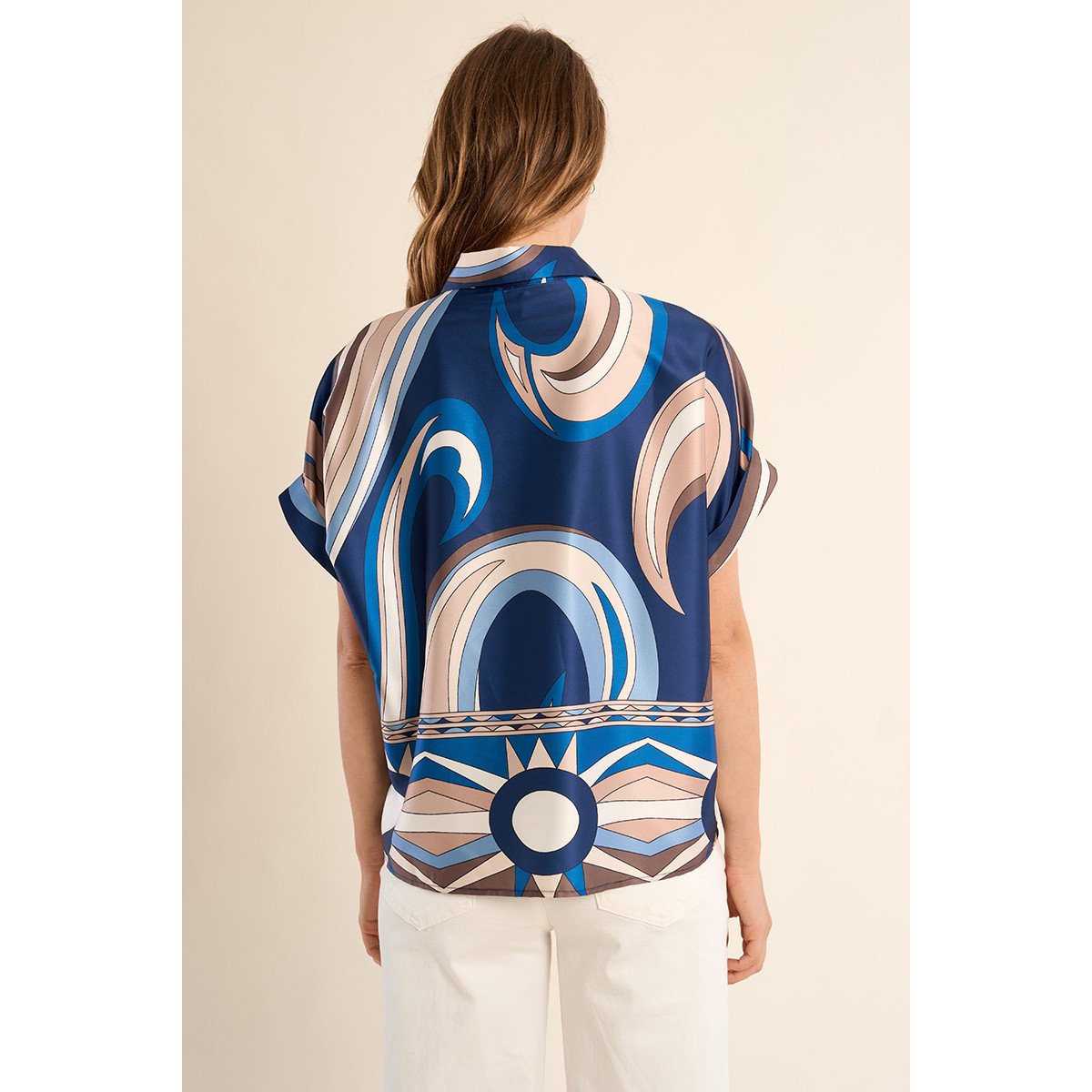 Chemisier manches courtes, effet satiné navy athena, MOLLY BRACKEN