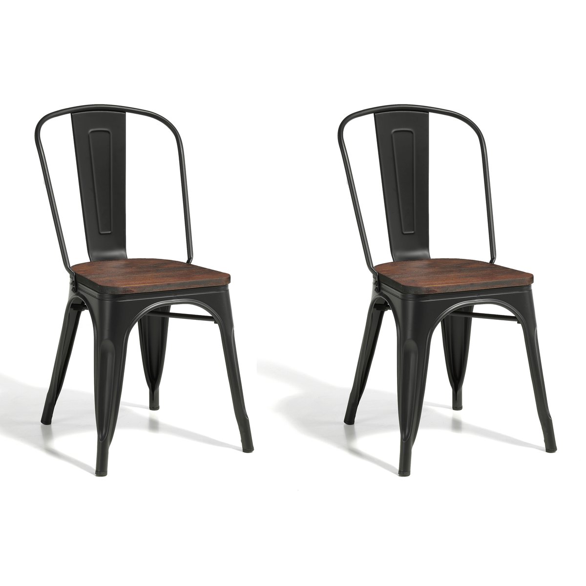 Lot de 2 chaises en métal et BOIS, MEET graphite-noyer, HISPANOHOGAR