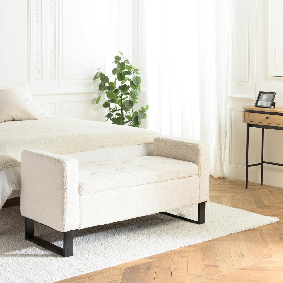 Banc coffre tissu bouclette écru COLOMBUS ecru, PIER IMPORT