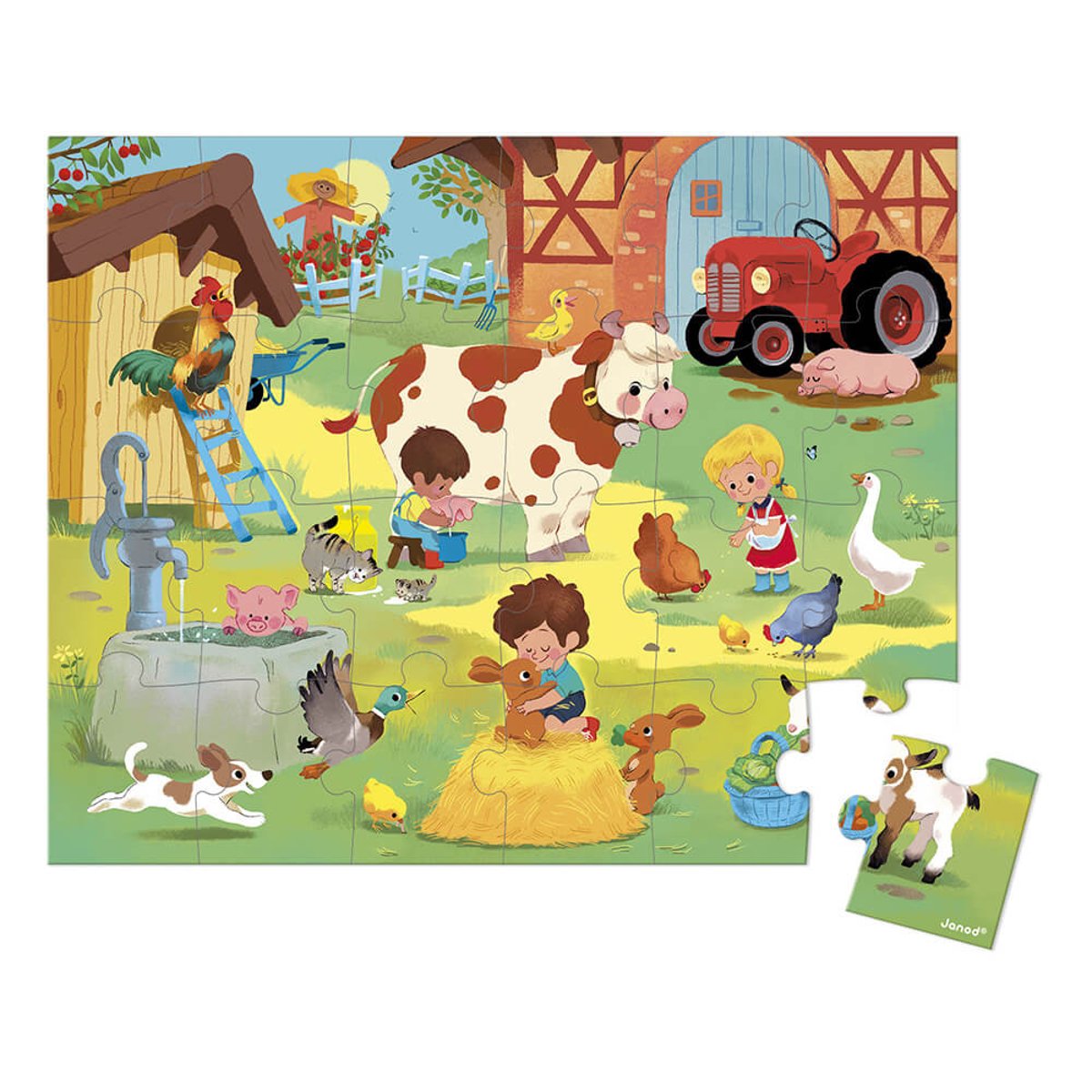 Puzzle Une Journée À La Ferme 24 Pièces vert, JANOD
