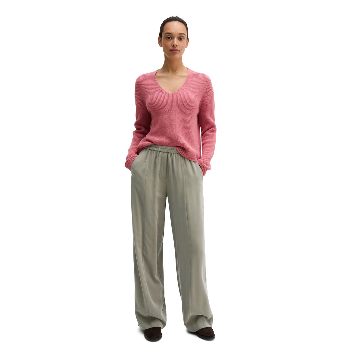 Pull ras du cou en V relaxed en qualité Organic Cotton rose bonbon, MARC O'POLO