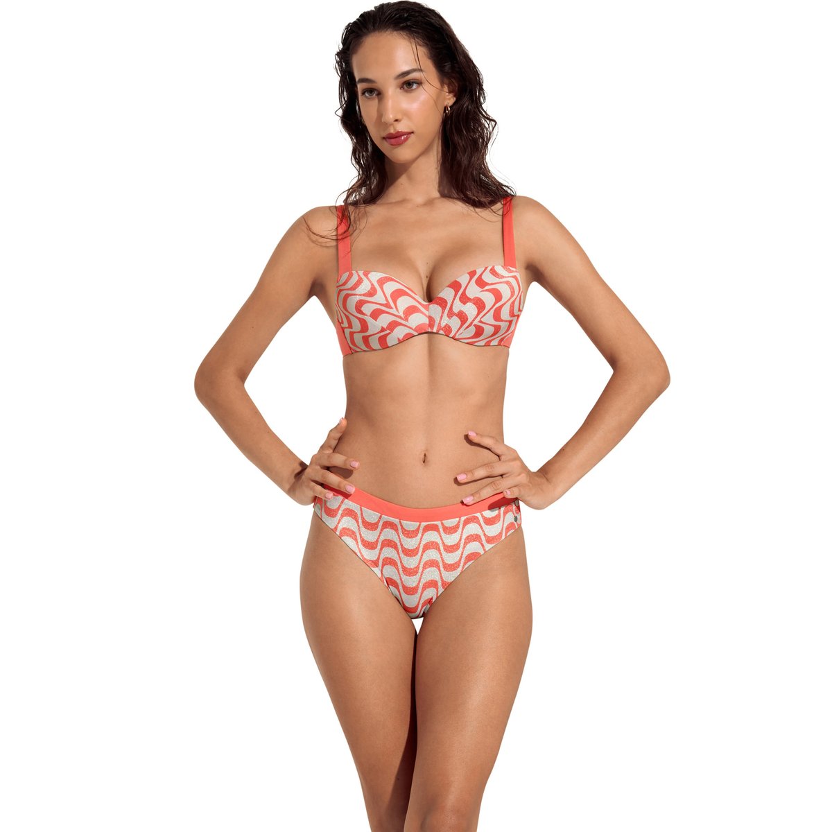 Bas maillot slip de bain taille haute Iceland orange, LISCA