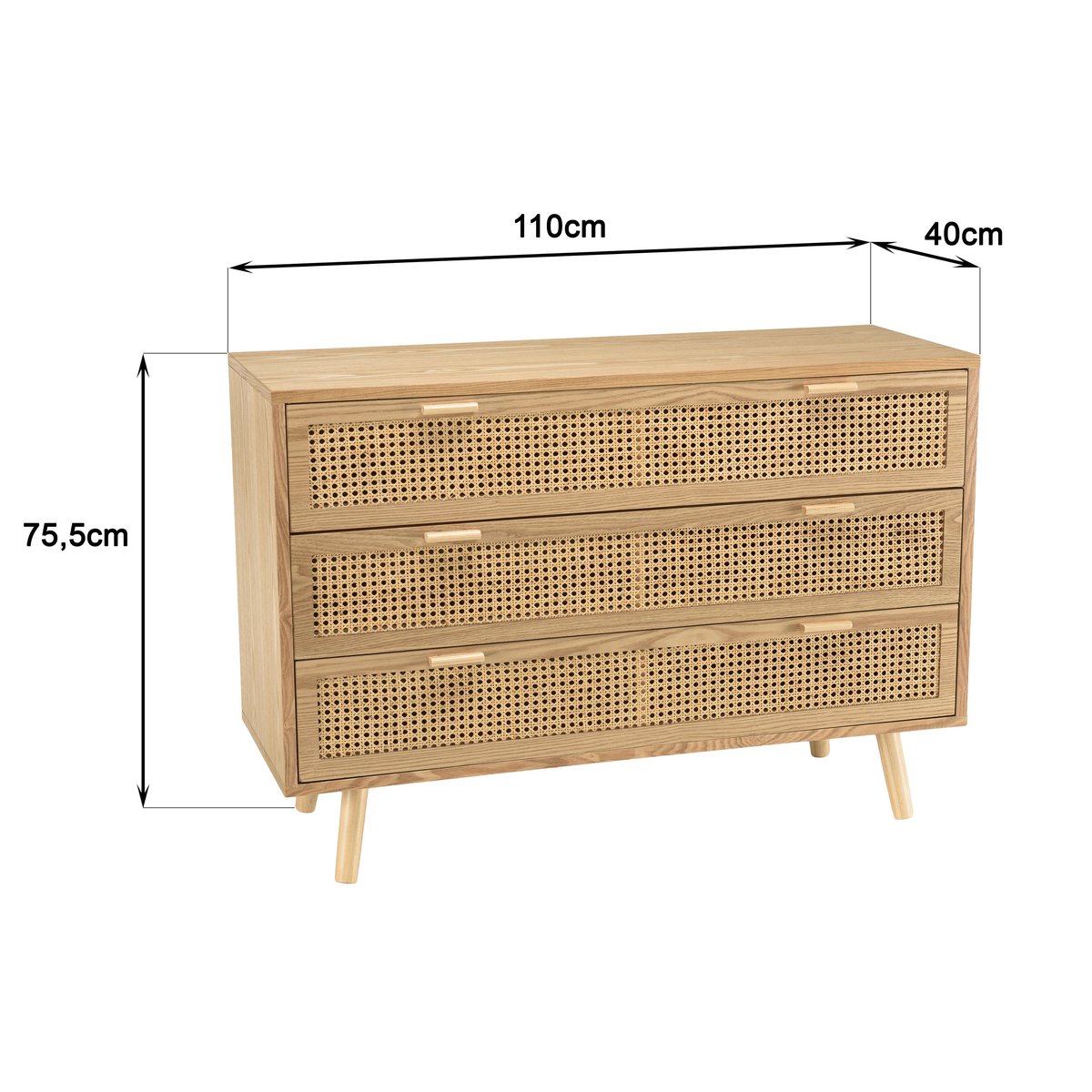 Commode 3 tiroirs bois clair et cannage ALGA bois naturel, PIER IMPORT
