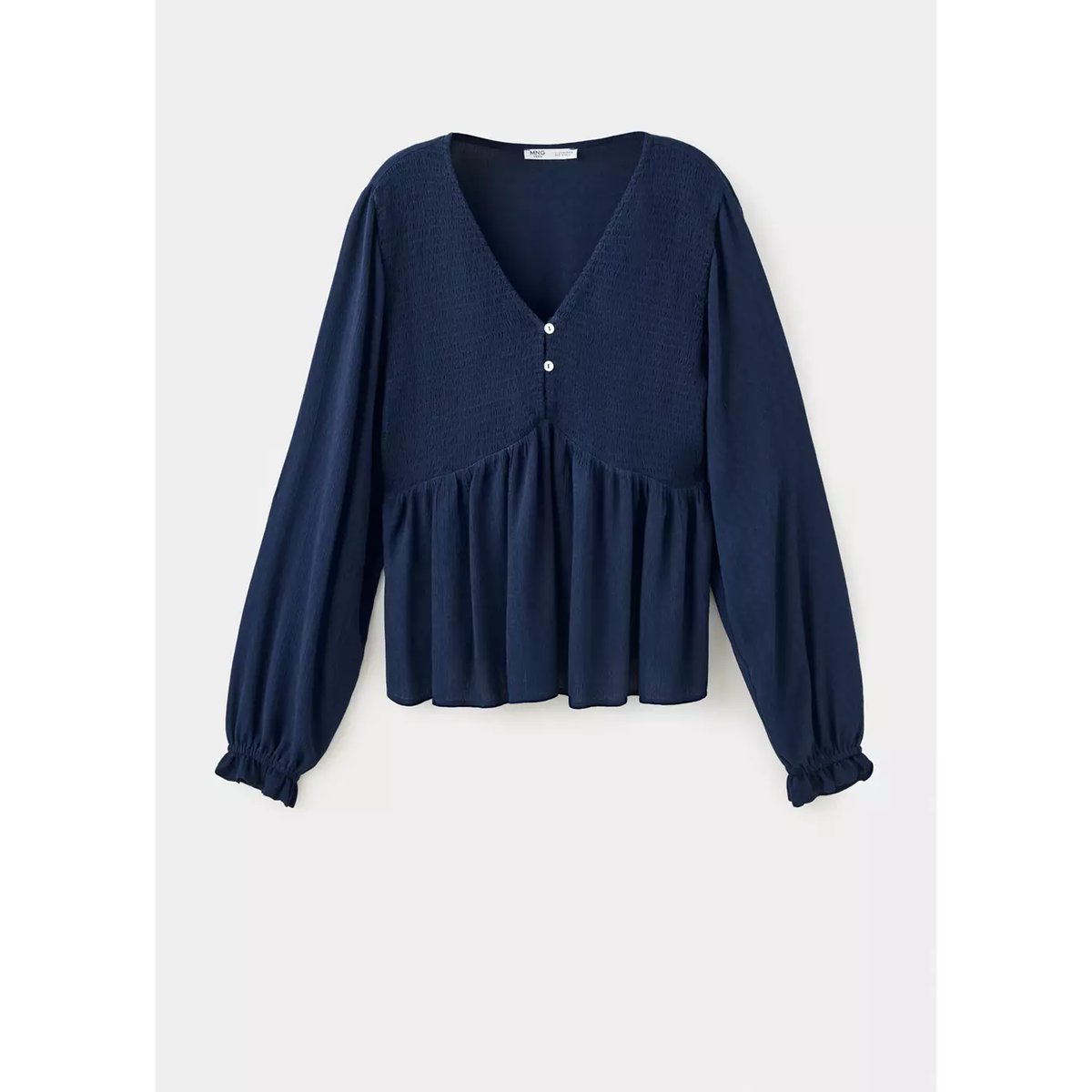 Blouse texturée col V bleu marine, MANGO TEEN