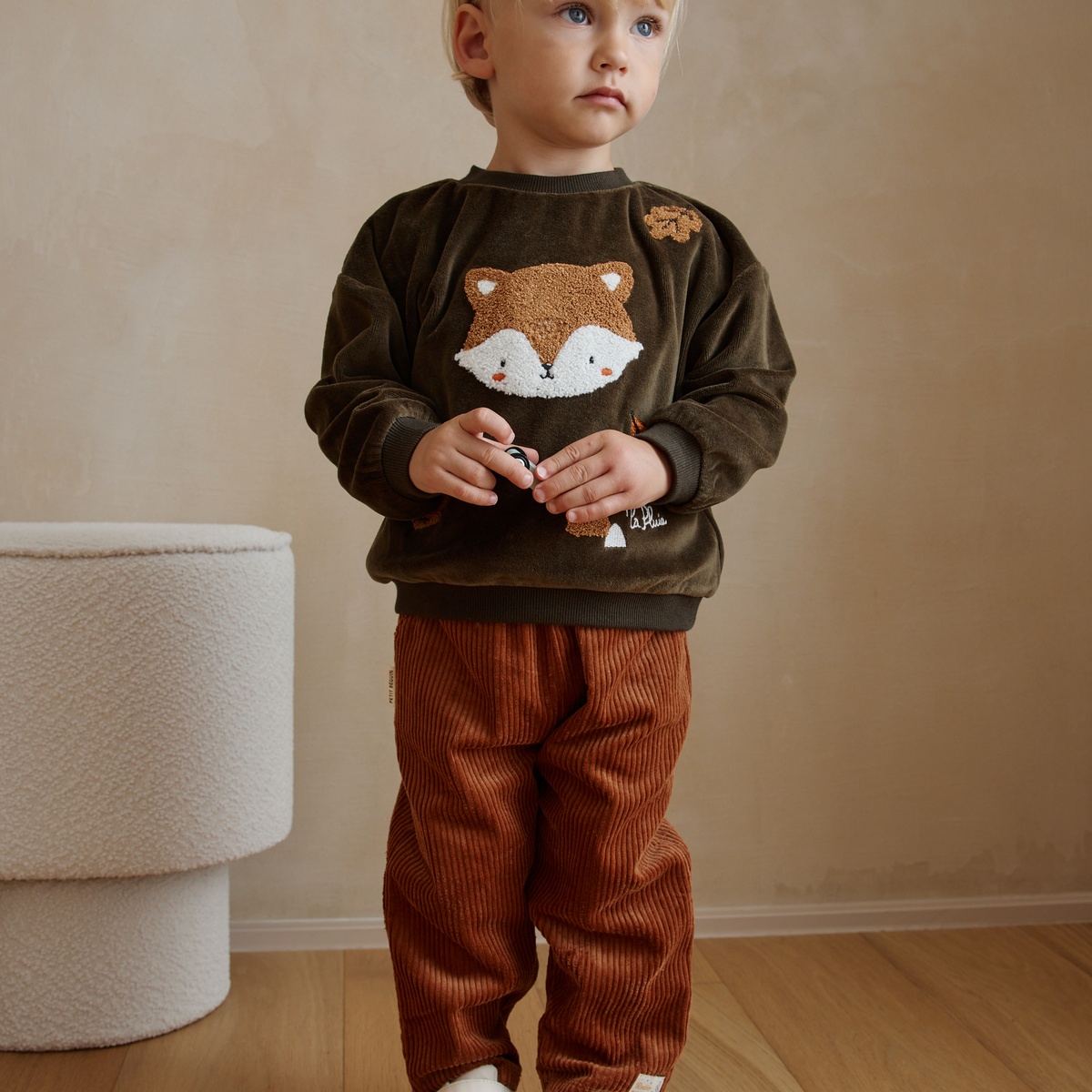 Sweat-shirt bébé en velours Ginkgo vert, PETIT BEGUIN
