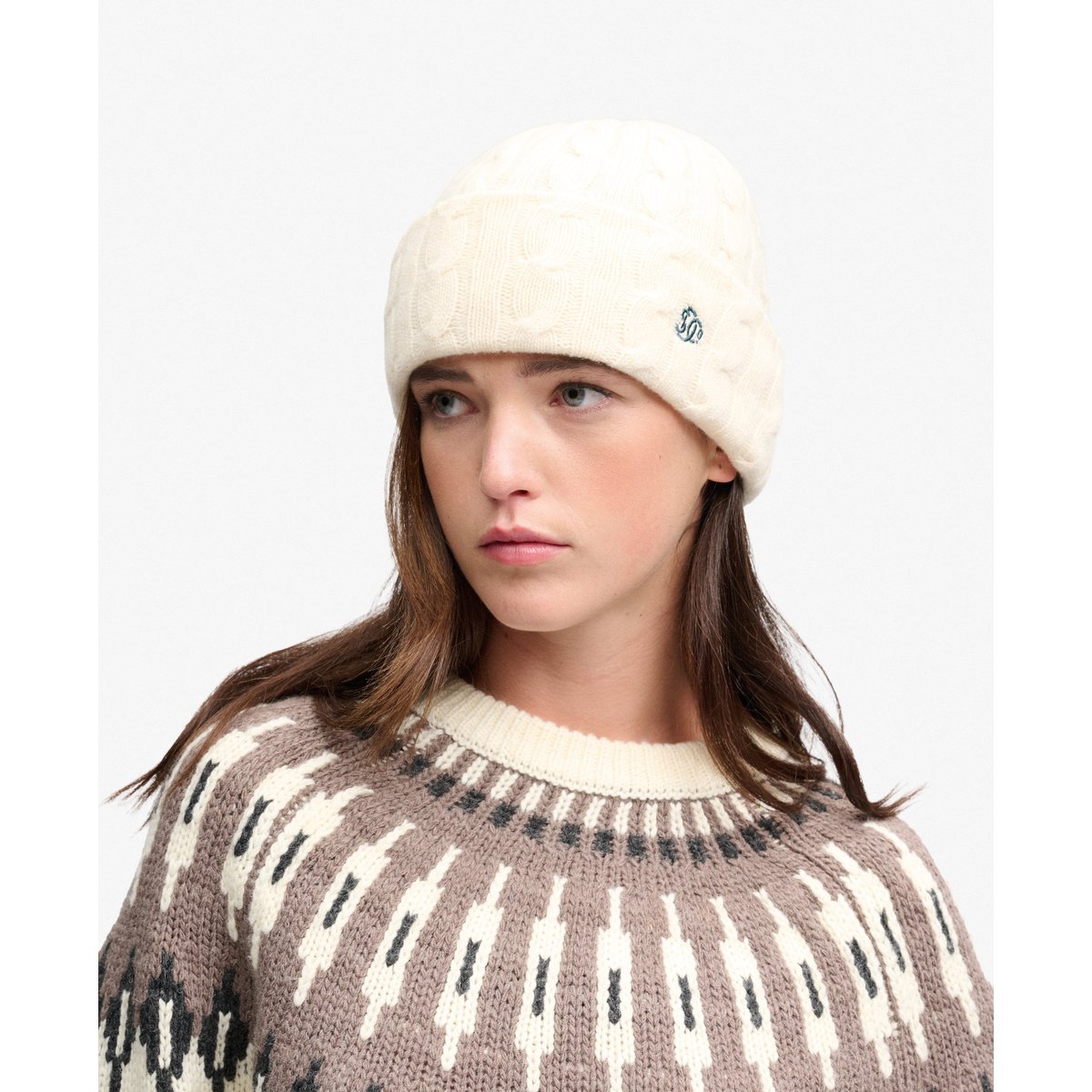 Bonnet Premium Cable Knit Coupe Classique crème naturel, SUPERDRY