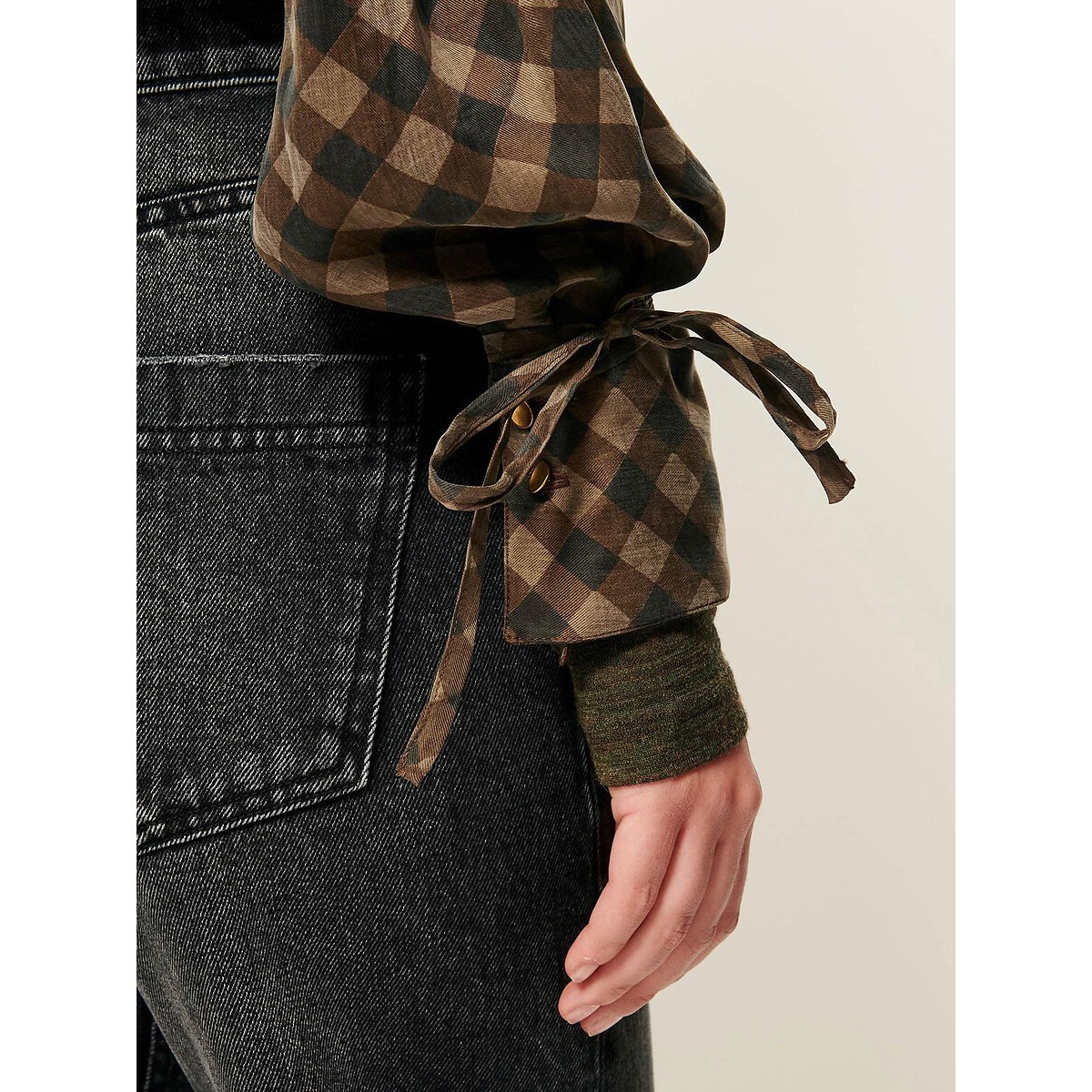 Chemise à manches longues, à carreaux, en lyocell, ARMANCHECKS carreaux marron/beige, SESSUN
