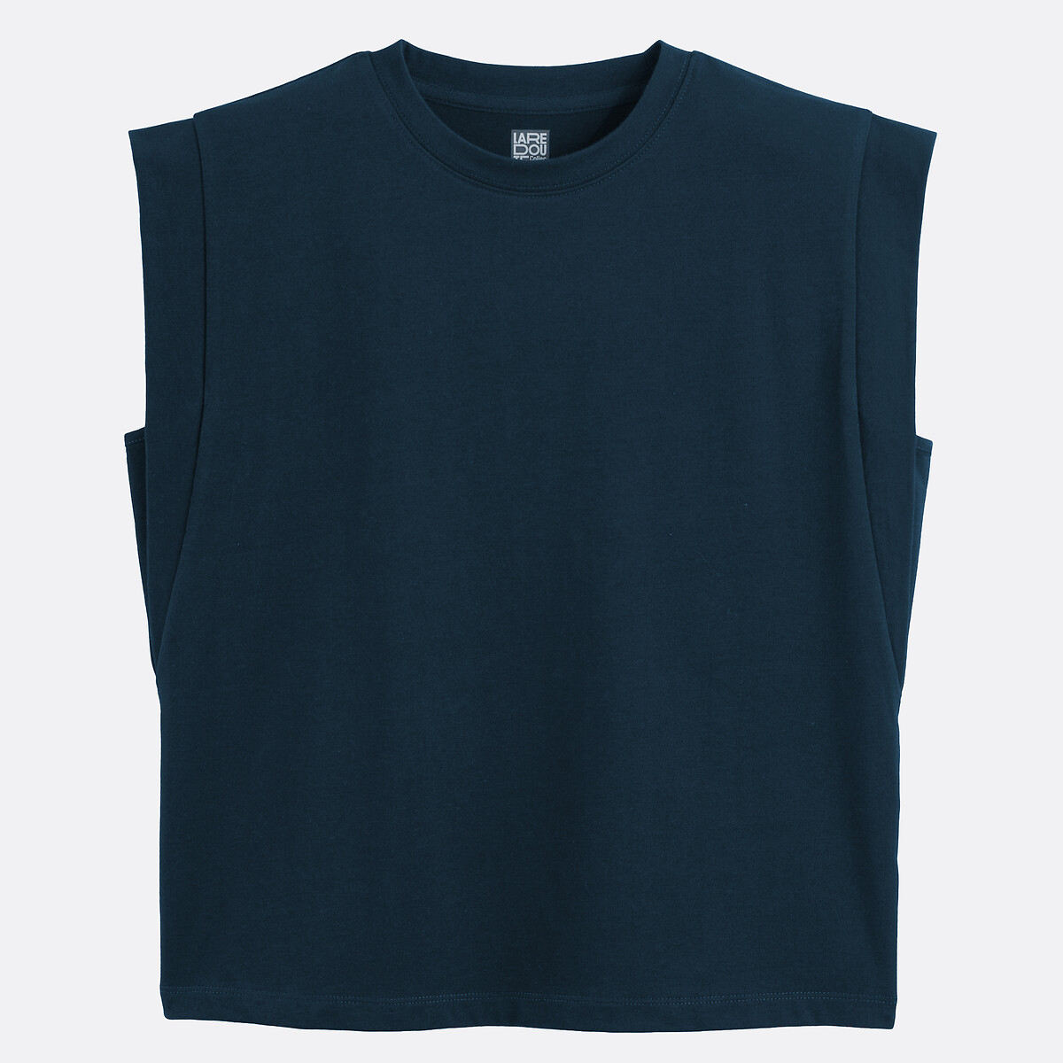 T-shirt sans manches col rond en coton bleu marine, LA REDOUTE COLLECTIONS